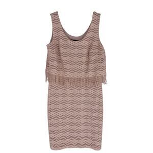 NEW Frank Lyman Crochet Sheath Dress Blush Sz 10 Sleeveless Fringe Waist Overlay